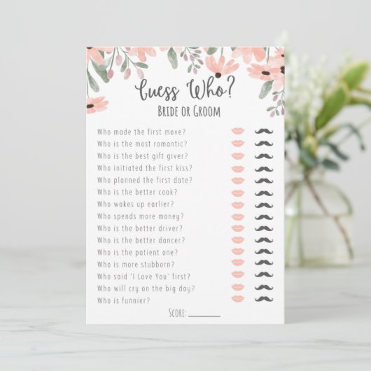 Botanisches Aquarell-Brautparty Raten Sie, wer spi Programm (Stehend Vorderseite)