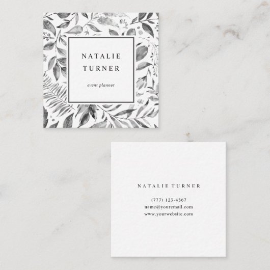 Botanisches Aquarell-Schwarzes u. Weiß Quadratische Visitenkarte (Vorne/Hinten)