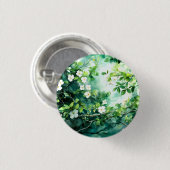Botanisches Aquarell Weiße Blüten Grüne Blätter Button (Vorne & Hinten)