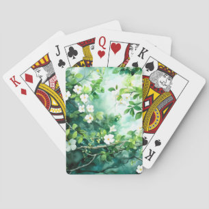 Botanisches Aquarell Weiße Blüten Grüne Blätter Spielkarten