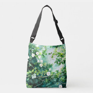 Botanisches Aquarell Weiße Blüten Grüne Blätter Tragetaschen Mit Langen Trägern