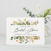 Botanisches Aquarellgold-Brautparty Einladung (Stehend Vorderseite)