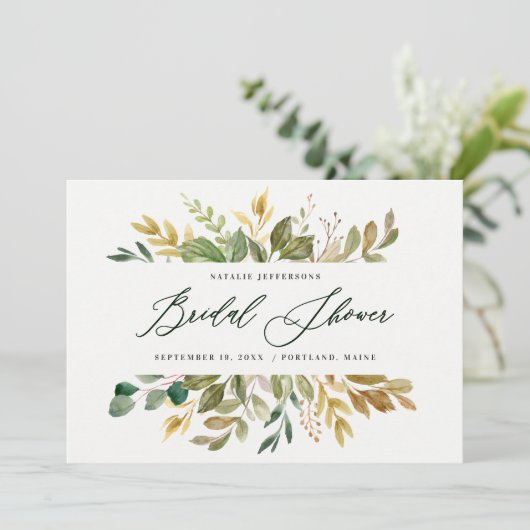 Botanisches Aquarellgold-Brautparty Einladung (Stehend Vorderseite)