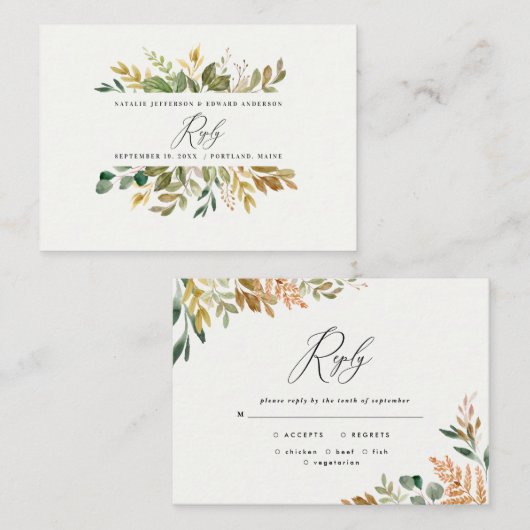 Botanisches Aquarellgolden Fall Moderne Antwort Mitteilungskarte (Vorne/Hinten)