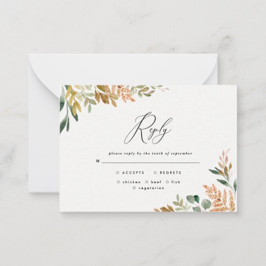 Botanisches Aquarellgolden Fall Moderne Antwort Mitteilungskarte (Rückseite)