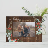 Botanisches Aquarellgrün Foto Dunkles Holz Feiertagskarte (Stehend Vorderseite)