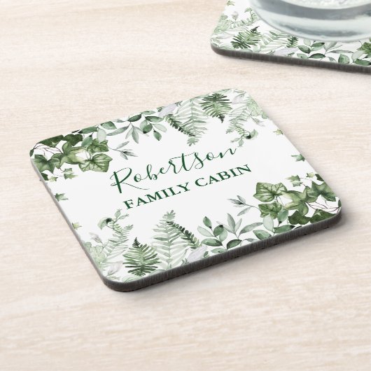Botanisches Aquarellkabine Ivy Ferns Sage Getränkeuntersetzer (Linke Seite)