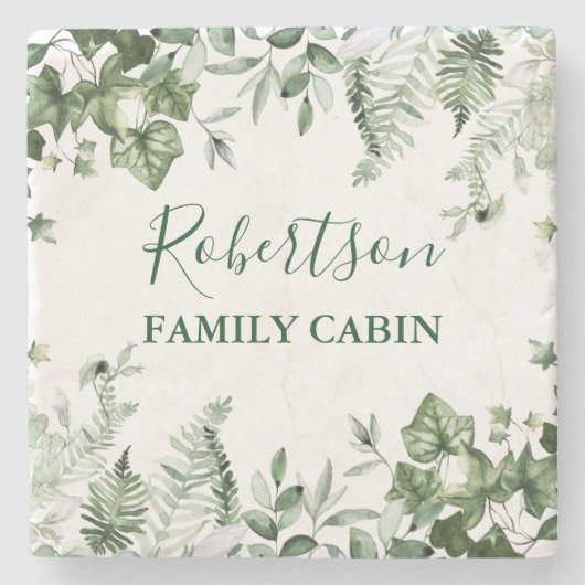 Botanisches Aquarellkabine Ivy Ferns Sage Steinuntersetzer (Vorderseite)