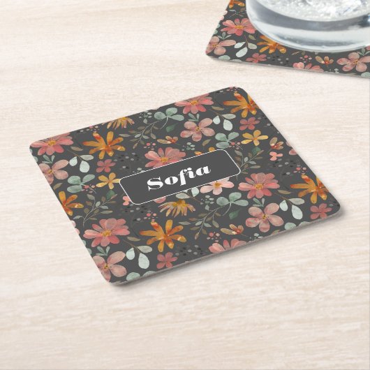 Botanisches Aquarellmuster, kundengrau Rechteckiger Pappuntersetzer (angewinkelt)