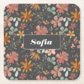 Botanisches Aquarellmuster, kundengrau Rechteckiger Pappuntersetzer (Vorderseite)