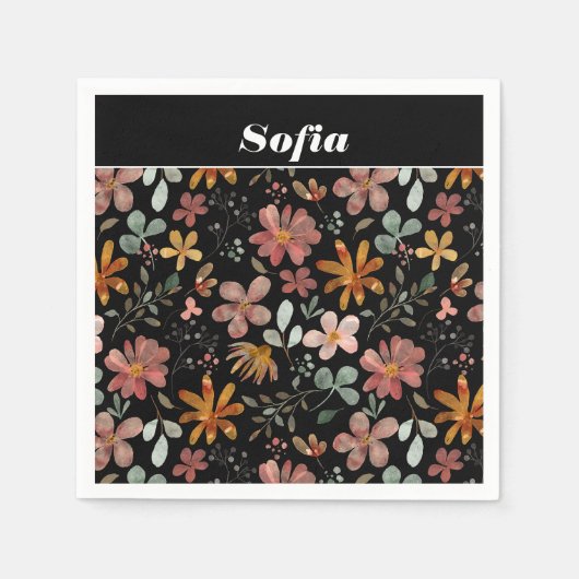 Botanisches Aquarellmuster, kundenspezifisch schwa Serviette (Vorderseite)