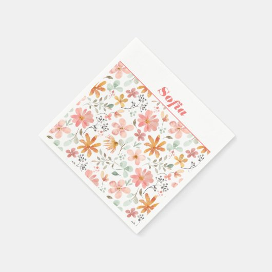 Botanisches Aquarellmuster nach rosa Farbe Serviette (Ecke)