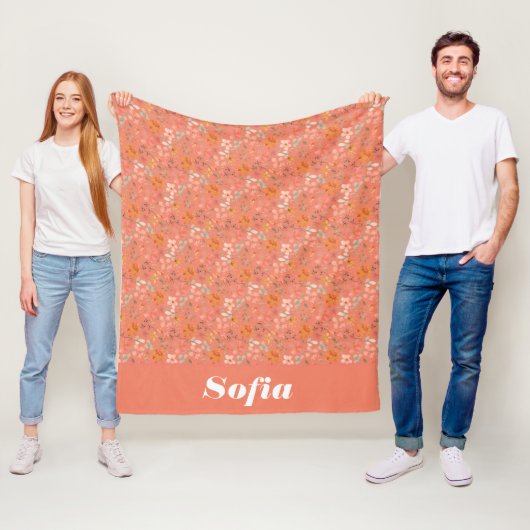 Botanisches Aquarellmuster, typisch rosa Orange Fleecedecke (Beispiel)