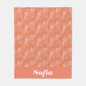 Botanisches Aquarellmuster, typisch rosa Orange Fleecedecke (Vorderseite)