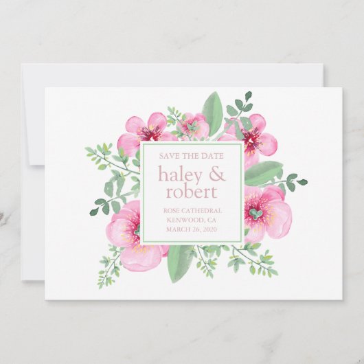 Botanisches Aquarellrosa Save the Date (Vorderseite)