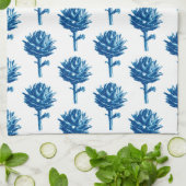 Botanisches Artichoke Print, Indigoblau und Weiß Geschirrtuch (Gefaltet)