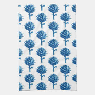 Botanisches Artichoke Print, Indigoblau und Weiß Geschirrtuch