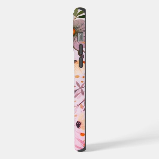 Botanisches Beauty Pink und orangefarbene Blüten iPhone Hülle (Linke Seite)