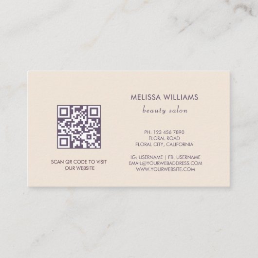 Botanisches Beige Abstrakt Visitenkarte (Rückseite)