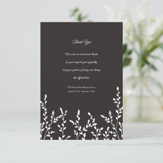 Botanisches Beileid Danke Karte (Stehend Vorderseite)