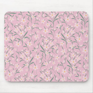 Botanisches, blassrosa, rosafarbenes Design Mousepad