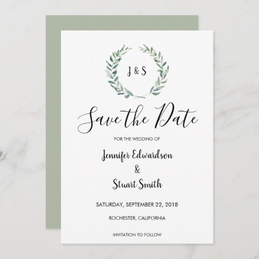 Botanisches Blätter mit Aquarellfarben Save the Da Save The Date (Vorne/Hinten)