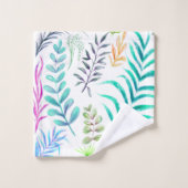 Botanisches Blätter Wasserfarbe Muster weiß Badhandtuch Set (Waschlappen)