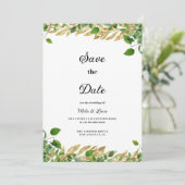 Botanisches Blattgold im Grünen Save the Date Einladung (Stehend Vorderseite)