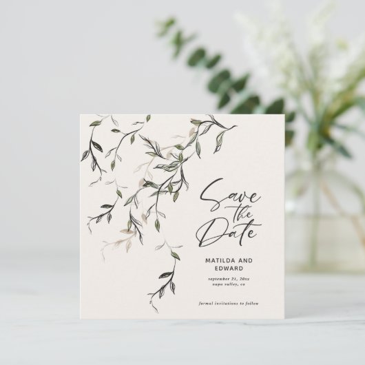 Botanisches Blattwerk Save The Date (Stehend Vorderseite)