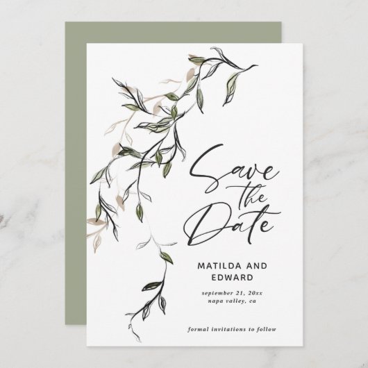 Botanisches Blattwerk Save The Date (Vorne/Hinten)