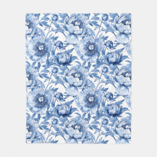 Botanisches Blau Florales Zartes Porzellan Blüte Fleecedecke