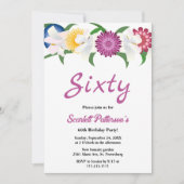 Botanisches Blau Lila Rose Blumenfloral 60. Geburt Einladung (Vorderseite)