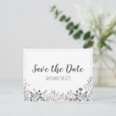 Botanisches Blau Save the Date Hochzeit Postkarte (Stehend Vorderseite)