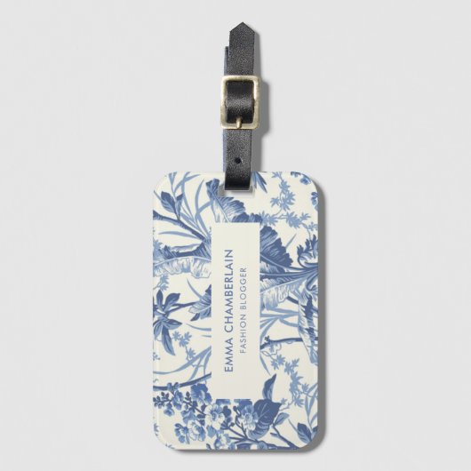 Botanisches Blau und Weiße Chinoiserie Custom Gepäckanhänger (Vorderseite Vertikal)