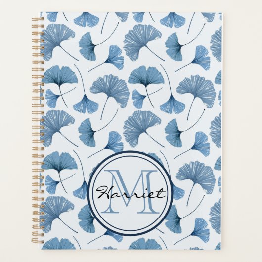 Botanisches Blau-Weiß-Monogramm Planer (Vorderseite)