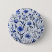 Botanisches blaues Blumenmuster Button (Vorderseite)