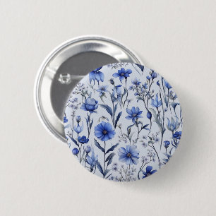 Botanisches blaues Blumenmuster Button