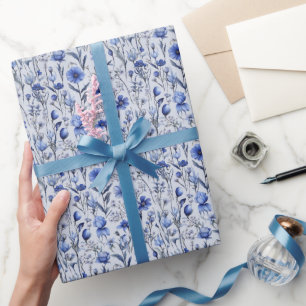 Botanisches blaues Blumenmuster Geschenkpapier