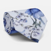 Botanisches blaues Blumenmuster Krawatte (Gerollt)