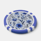 Botanisches blaues Blumenmuster Pokerchips (Einzeln)