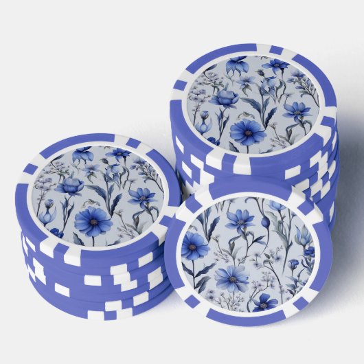 Botanisches blaues Blumenmuster Pokerchips (Stapel)