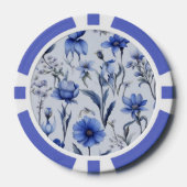 Botanisches blaues Blumenmuster Pokerchips (Vorderseite)
