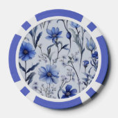 Botanisches blaues Blumenmuster Pokerchips (Rückseite)
