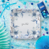 Botanisches blaues Blumenpapier Pappteller (Party)