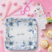 Botanisches blaues Blumenpapier Pappteller (Party)