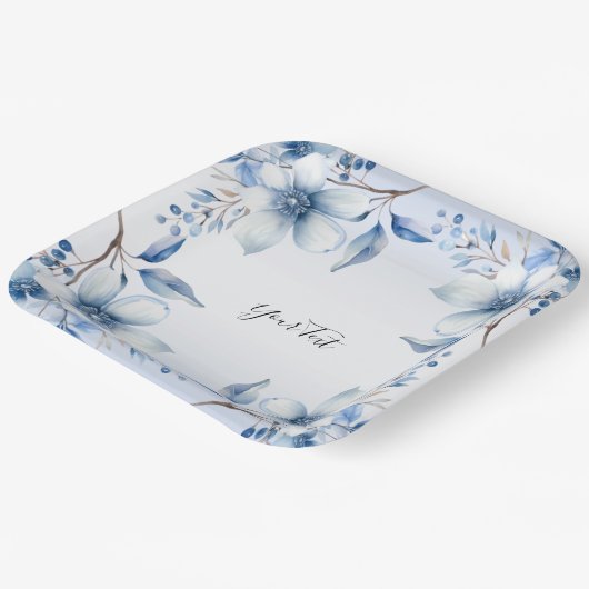 Botanisches blaues Blumenpapier Pappteller (Gewinkelt)