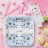 Botanisches blaues Blumenpapier Pappteller (Party)