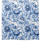 Botanisches blaues Flor Delikate Porzellan Blume Duschvorhang (Vorderseite)