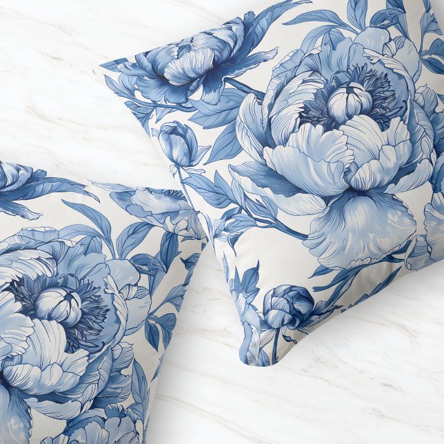 Botanisches blaues Flor Delikate Porzellan Blume Kissen (Botanical Blue Floral Delicate Porcelain Flower Throw Pillow)
