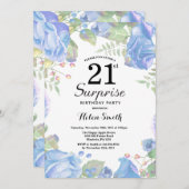 Botanisches Blaues Flora Überraschung 21. Geburtst Einladung (Vorne/Hinten)
